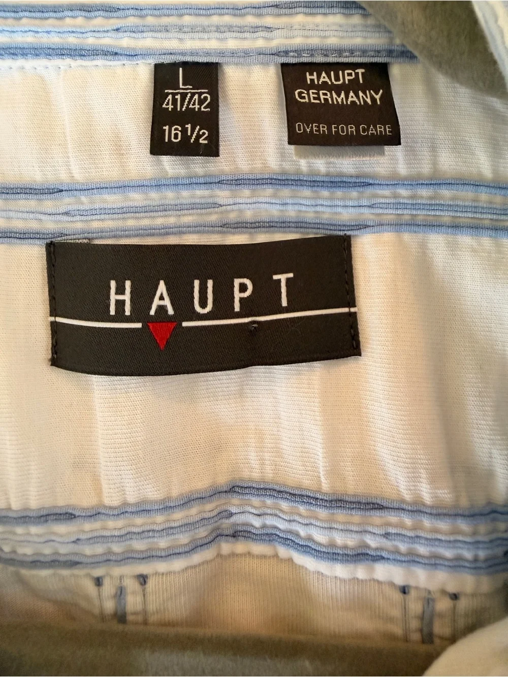 Haupt  White and Blue Stripe Textured Cotton Button-Up Shirt L